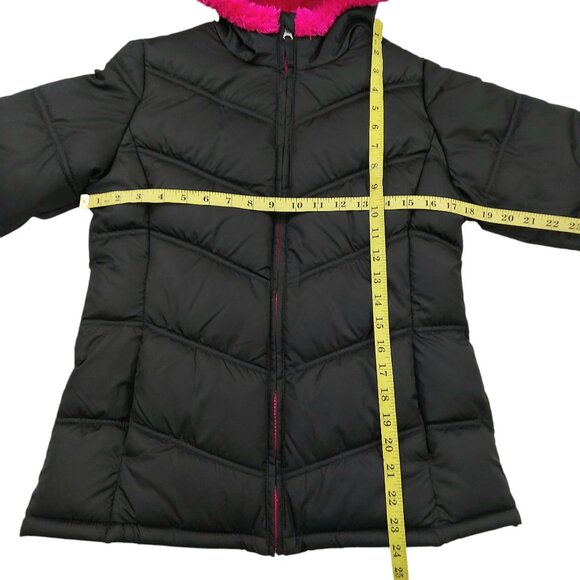 Faded Glory Hooded Puffer Jacket Youth XL 14/16 Black Pink Full Zip Fleece Warm - Picture 10 of 11